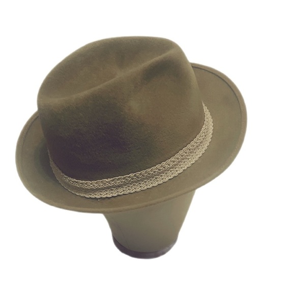 Vintage camel stylish velour retro casual fedora Structure trim unisex hat OS - Picture 4 of 5